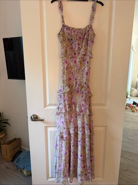 Astr Lavender Floral Ruffle Maxi Dress